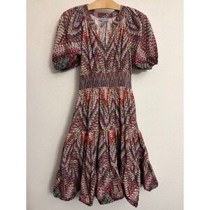Conditions Apply Anthropologie Printed Puff-Sleeved Midi Dress 4 Smocked Waist